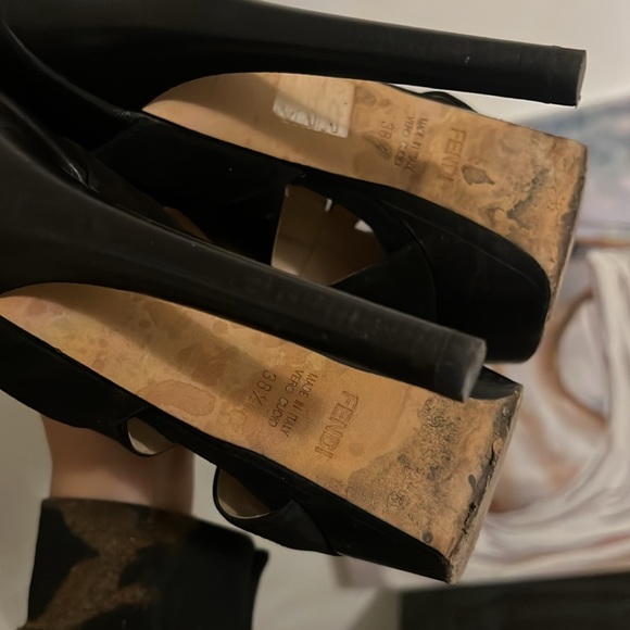 Fendi black suede & leather wood platform heels 38.5 - Picture 5 of 6